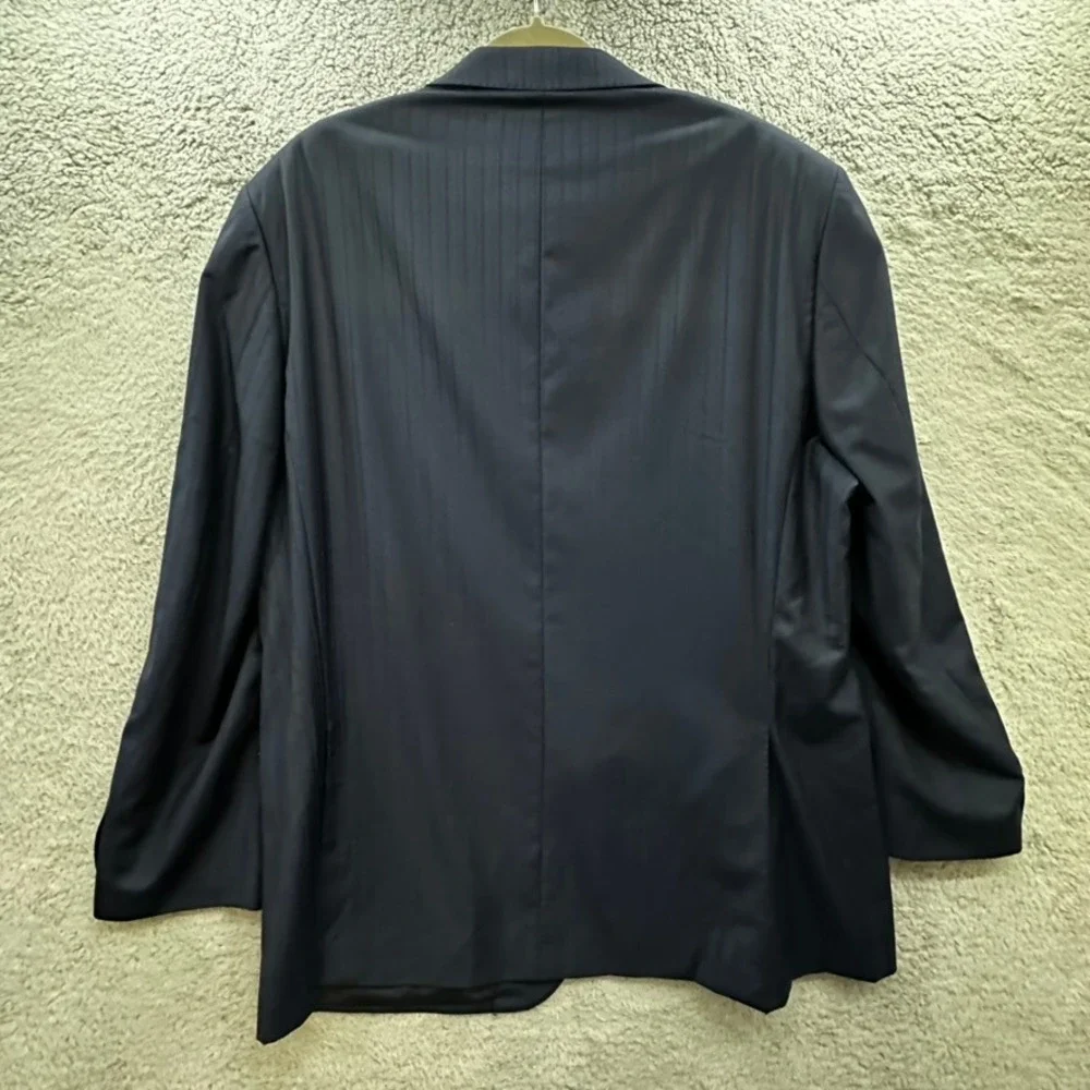 Baroni Super 150's Men's 46R 100% Wool Navy Blue Pinstripe Two Button Blazer